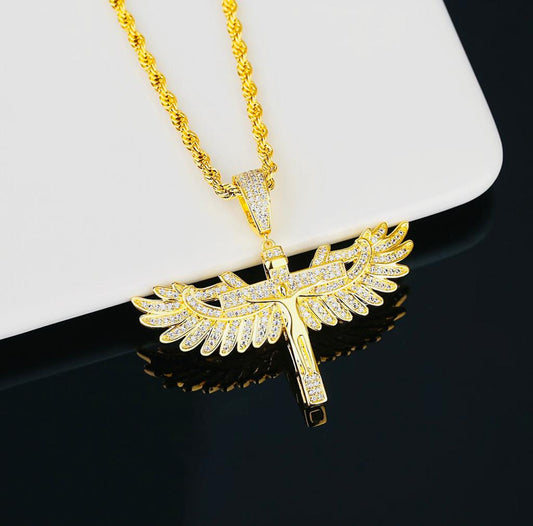 Cross Angle Wings Necklace